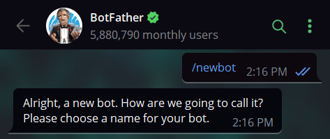 creating a new bot with bot father