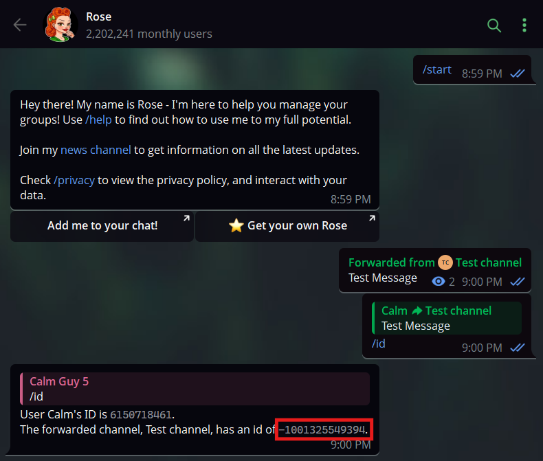 getting channel id with missrose bot